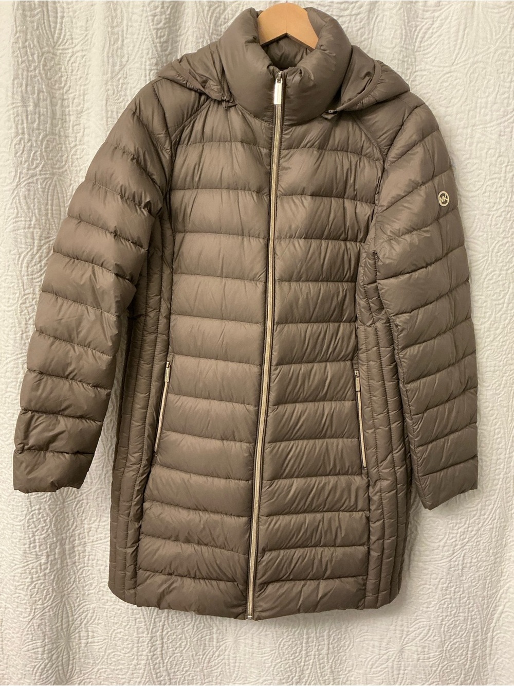 Michael Kors Taupe Quilted Packable Puffer Coat